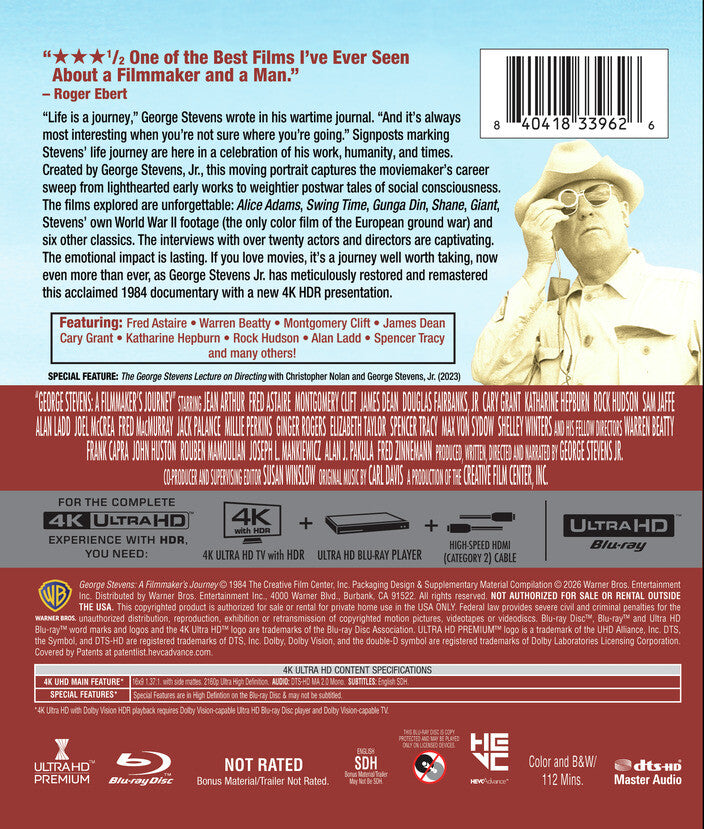 George Stevens: A Filmmaker's Journey [4K UHD + Blu-ray] - Back Panel - 