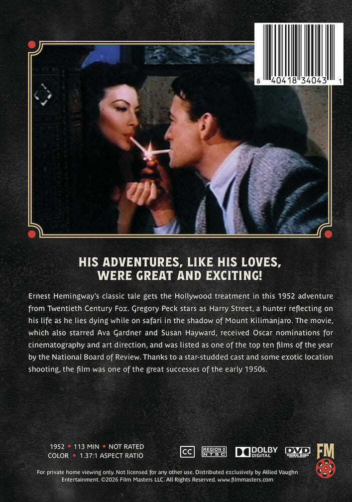 The Snows of Kilimanjaro (1952) | Newly Restored Archive Collection - Back Panel - 