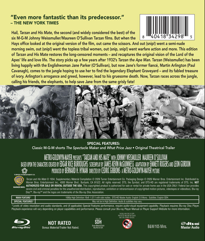 Tarzan and His Mate [Blu-ray] - Back Panel - 