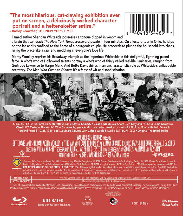 The Man Who Came to Dinner [Blu-ray] - Back Panel - 