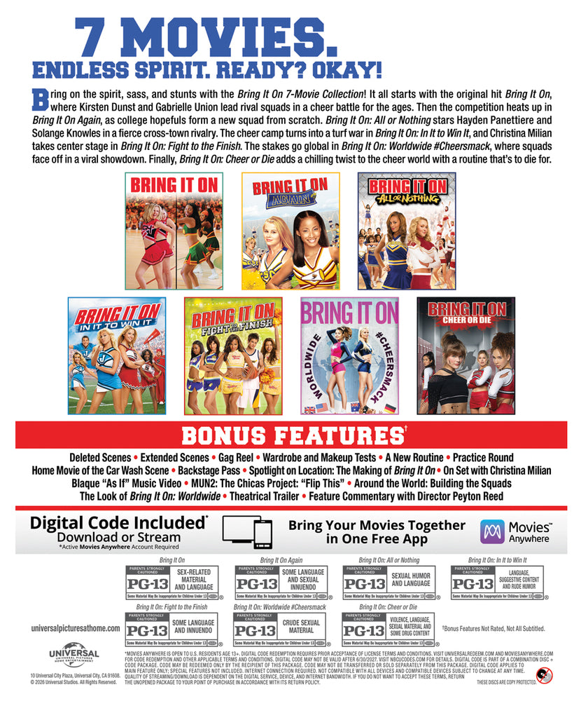 Bring It On 7-Movie Collection [Blu-ray + Digital] - Back Panel - 