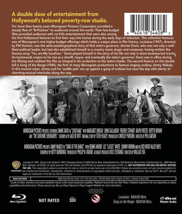 Monogram Matinee Vol. 2 - Louisiana and Song of the Range [Blu-ray] - Back Panel - 