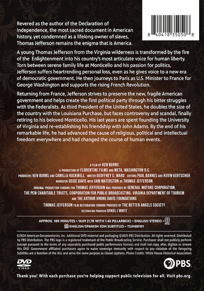 Ken Burns: Thomas Jefferson (Fully Restored) - Back Panel - 