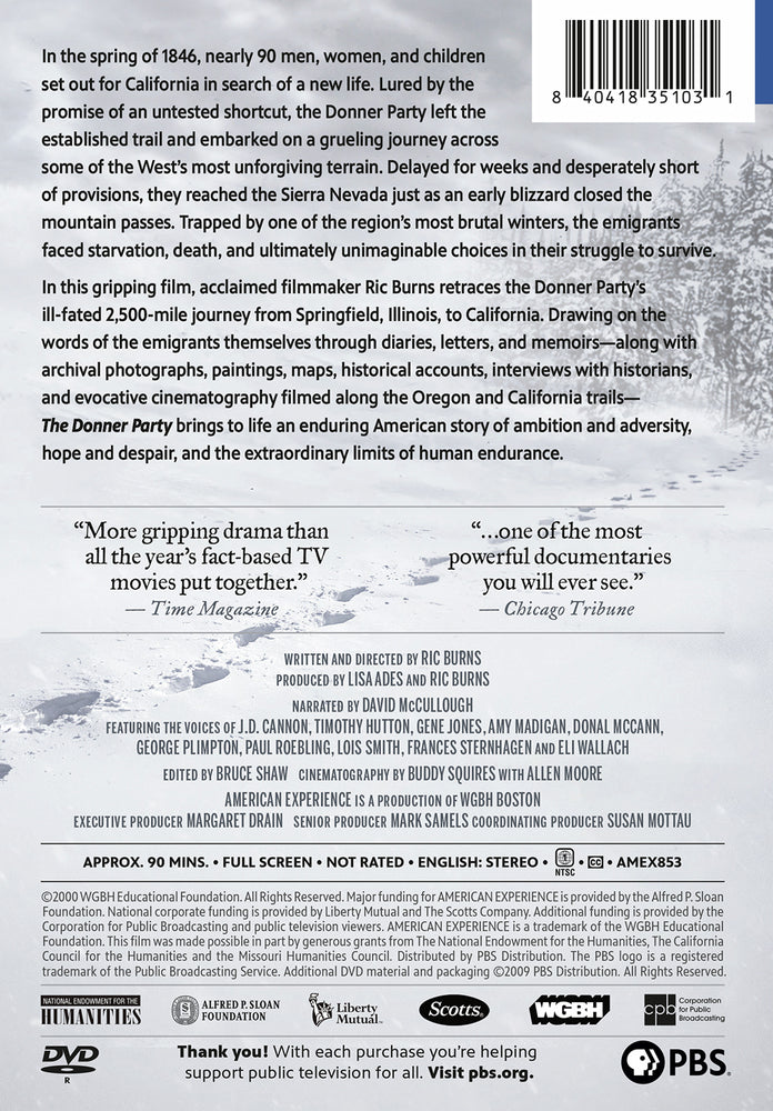American Experience: The Donner Party: A Film by Ric Burns - Back Panel - 