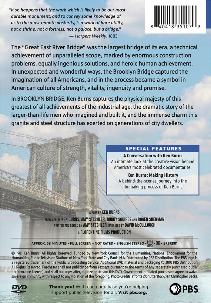 Ken Burns: The Brooklyn Bridge - Back Panel - 