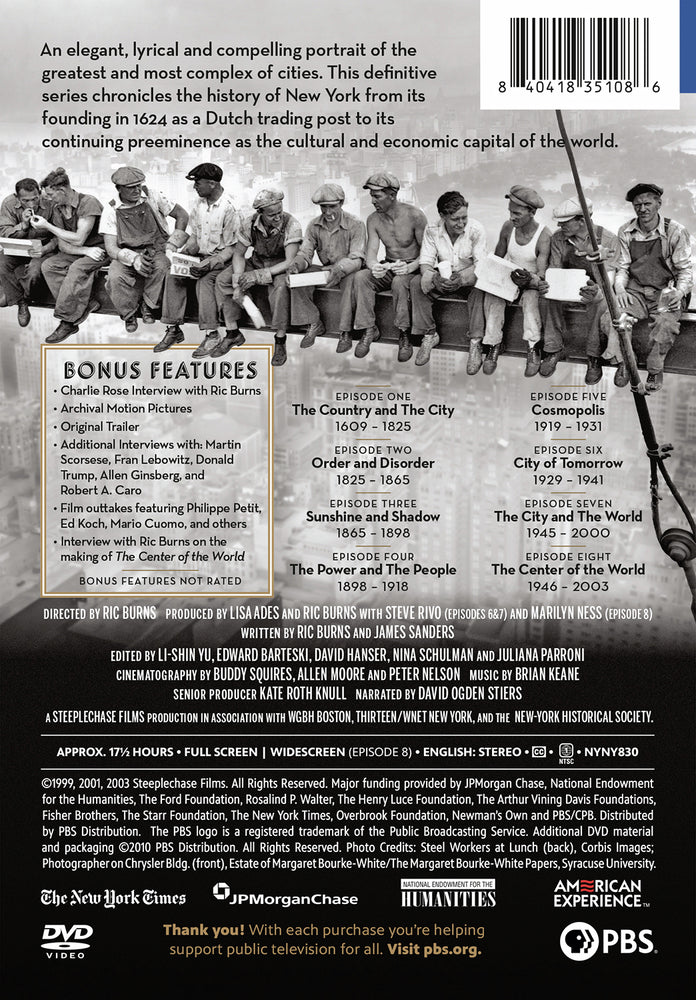 American Experience: New York: A Documentary Film by Ric Burns - Back Panel - 