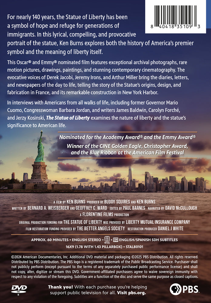 Ken Burns: The Statue of Liberty (Fully Restored) - Back Panel - 
