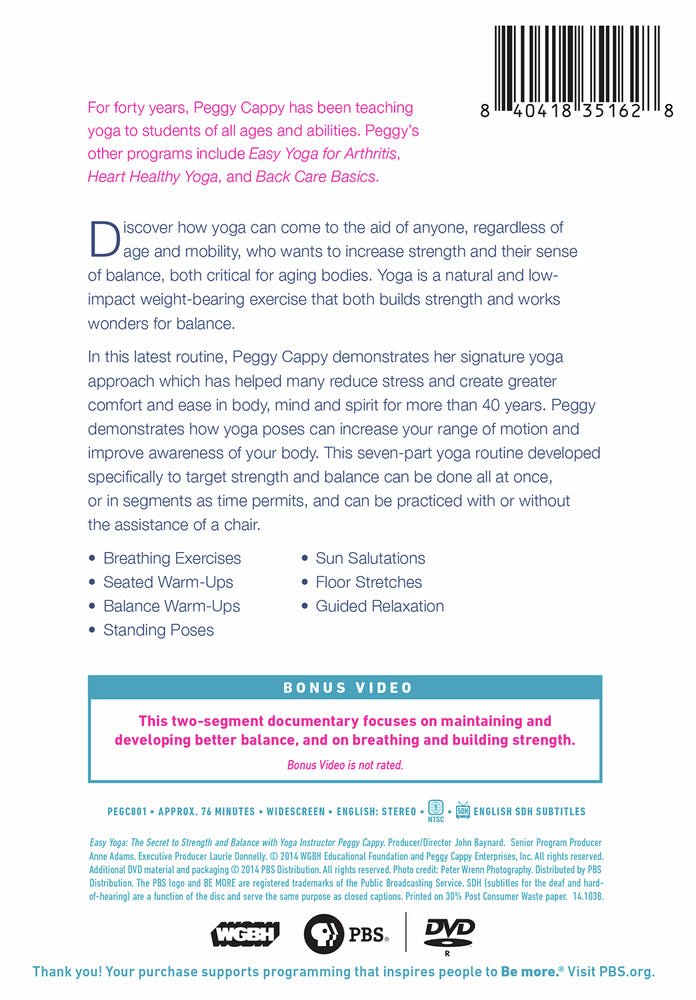Easy Yoga: The Secret to Strength and Balance with Peggy Cappy - Back Panel - 