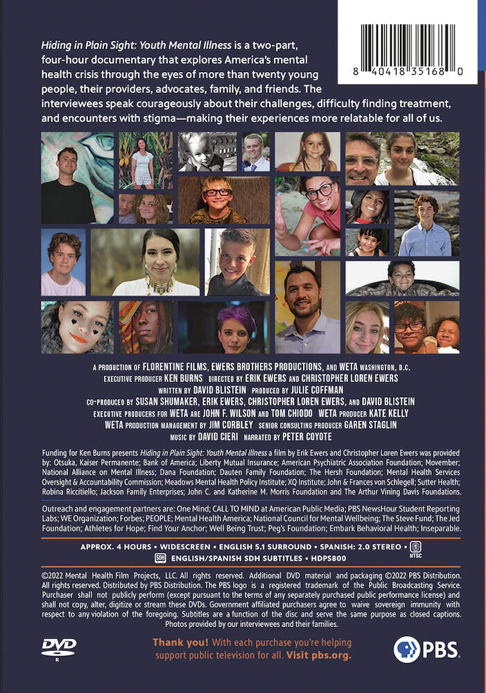 Ken Burns Presents Hiding in Plain Sight: Youth Mental Illness - A Film by Erik Ewers and Christopher Loren Ewers - Back Panel - 