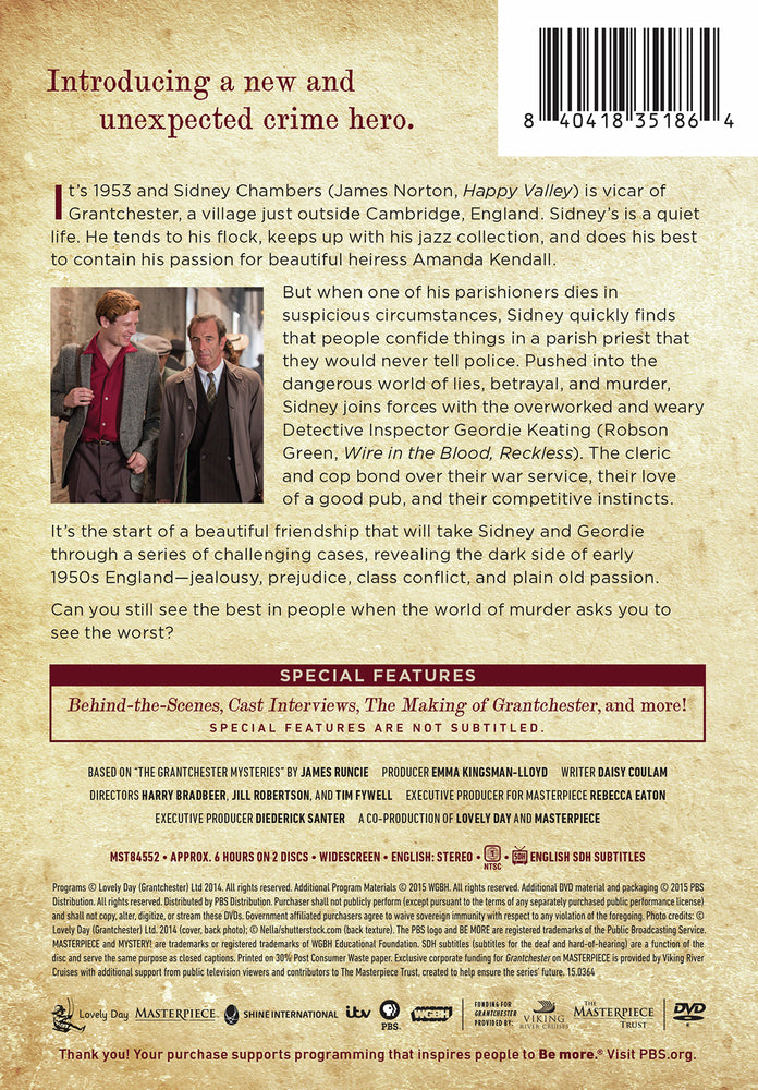 Masterpiece Mystery!: Grantchester Season 1 - Back Panel - 