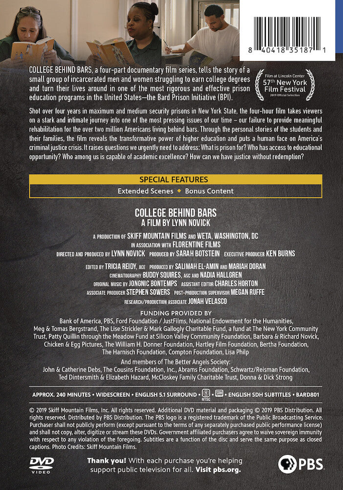 Ken Burns Presents: College Behind Bars - A Film by Lynn Novick - Back Panel - 