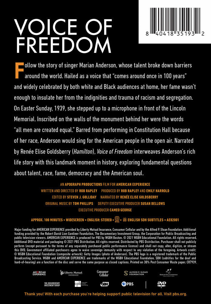 American Experience: Voice of Freedom - Back Panel - 