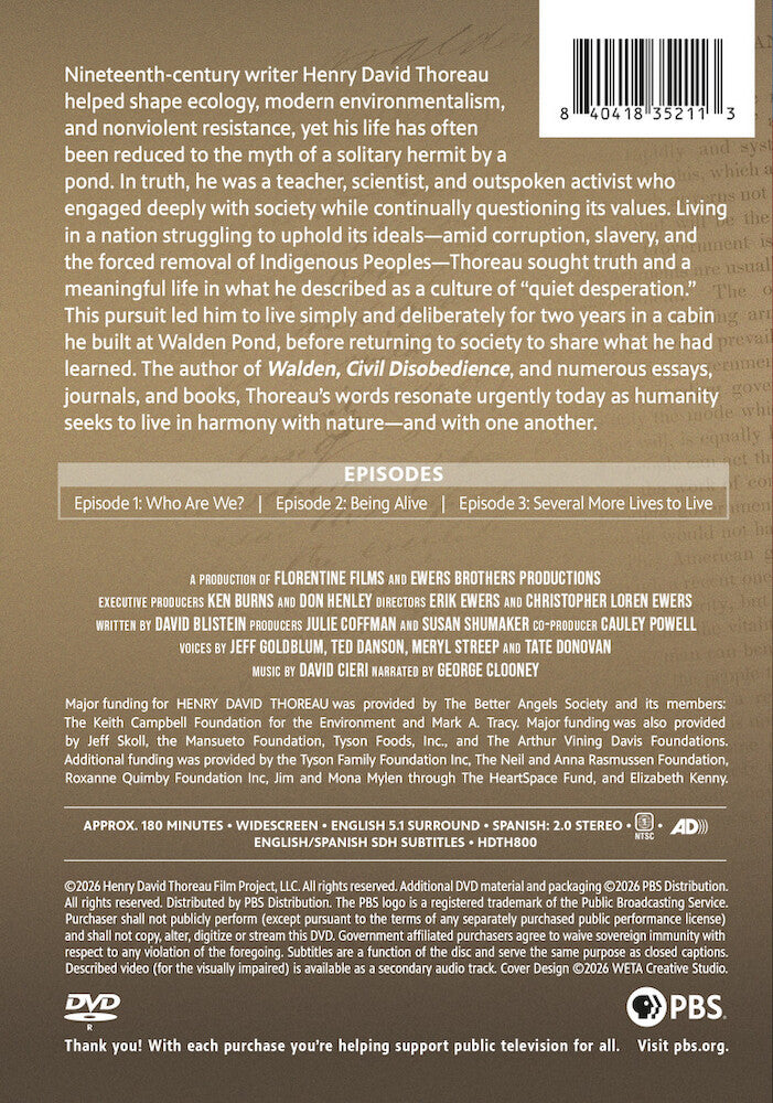 Henry David Thoreau: A Film by Erik Ewers and Christopher Loren Ewers and Presented by Ken Burns - Back Panel - 