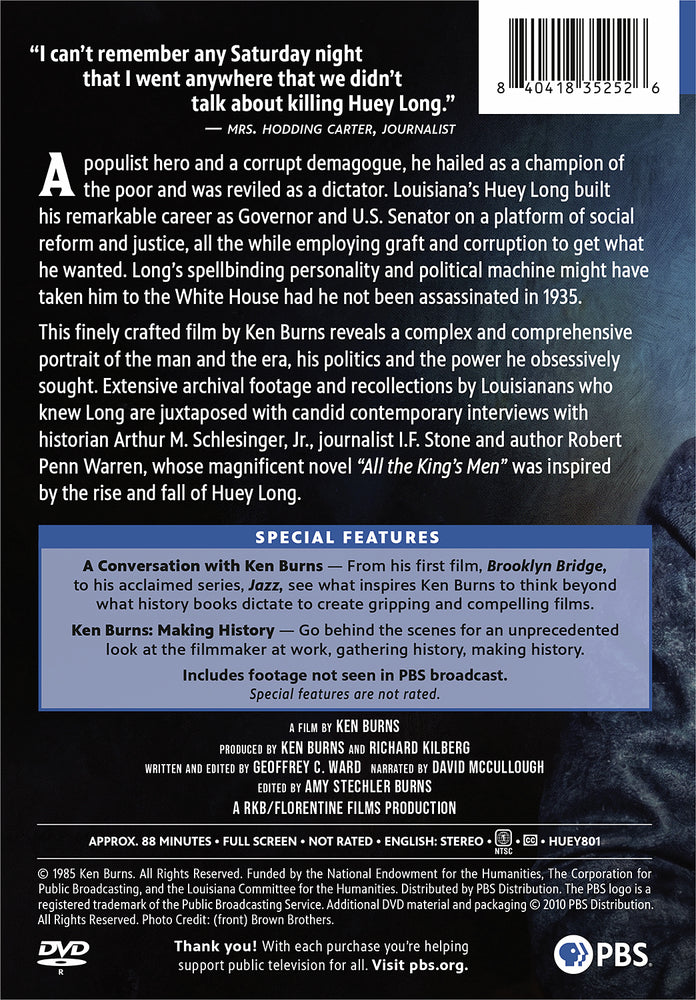 Huey Long: A Film By Ken Burns - Back Panel - 