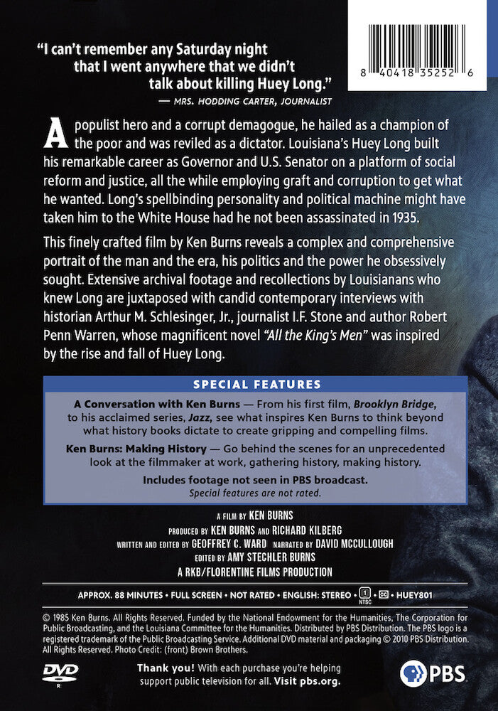Huey Long: A Film By Ken Burns - Back Panel - 