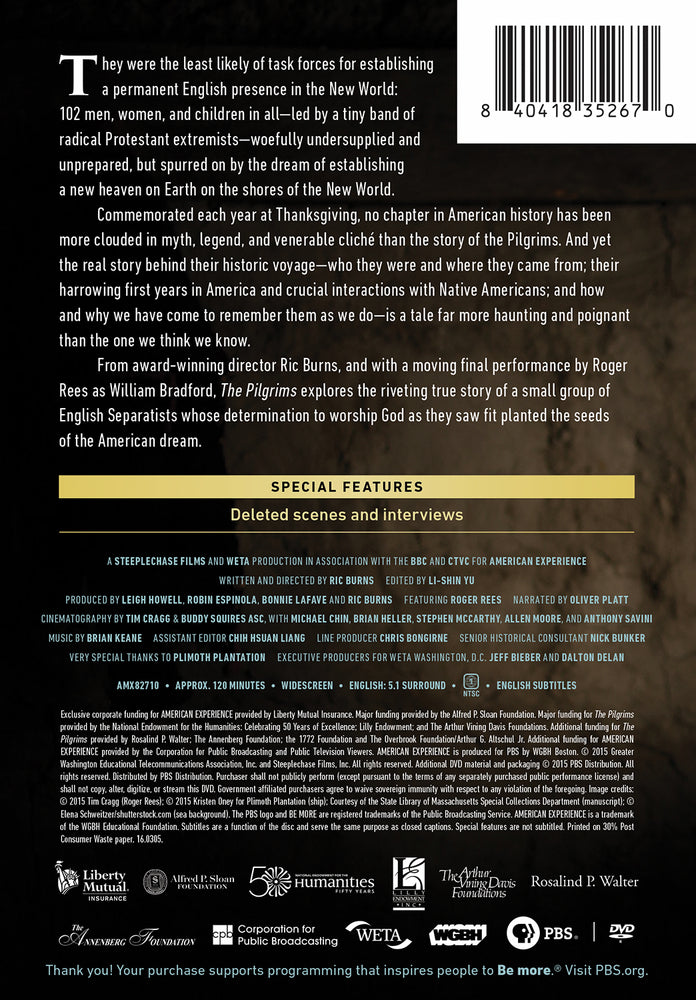 American Experience: The Pilgrims - Back Panel - 