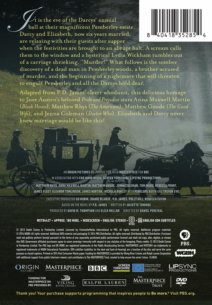 Masterpiece Mystery: Death Comes to Pemberley (Original UK Edition) - Back Panel - 