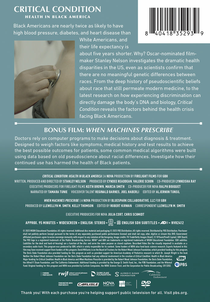 NOVA: Critical Condition - Health in Black America - Back Panel - 