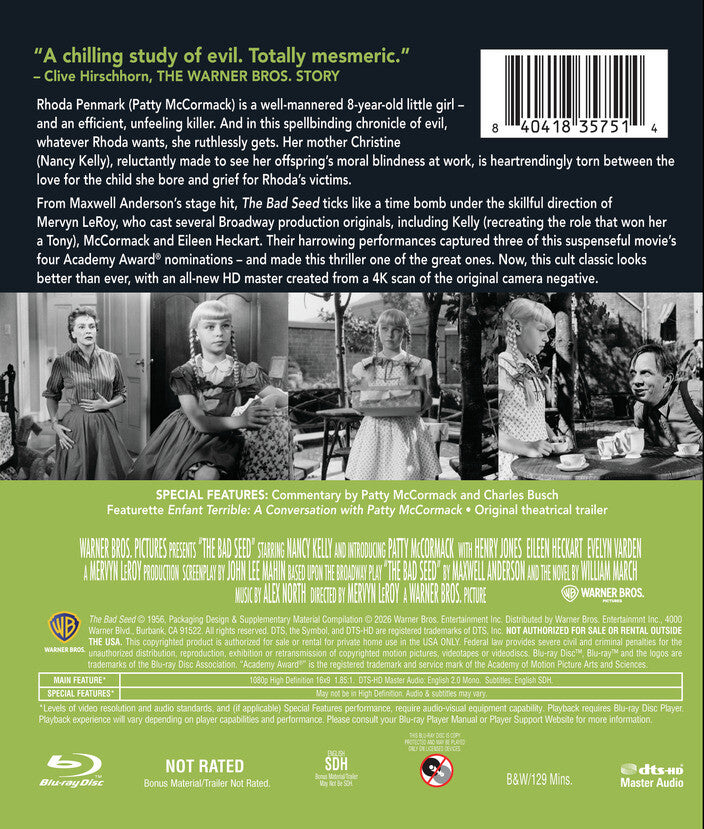 The Bad Seed (1956) - REMASTERED EDITION [Blu-ray] - Back Panel - 