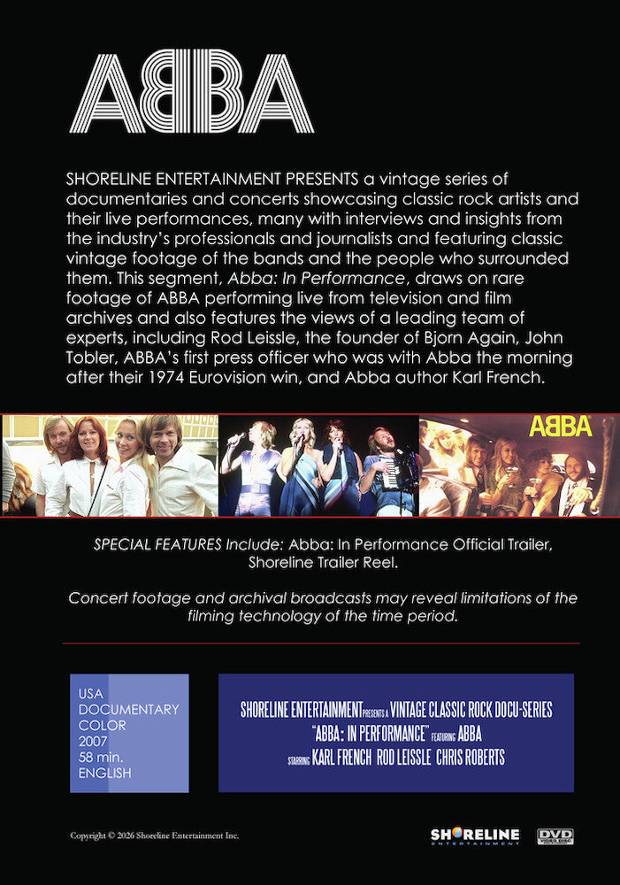 Abba: In Performance - Back Panel - 