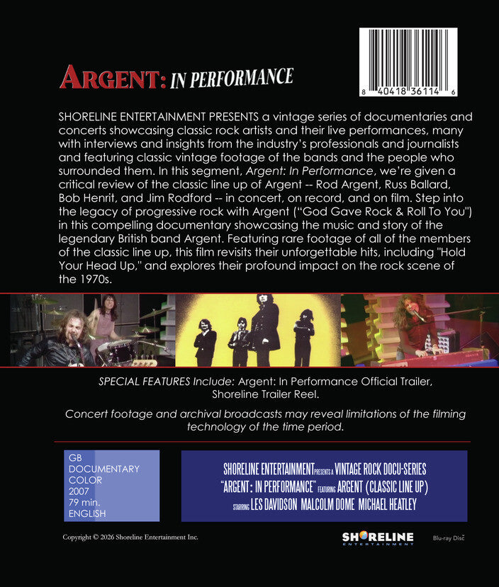Argent: In Performance [Blu-ray] - Back Panel - 