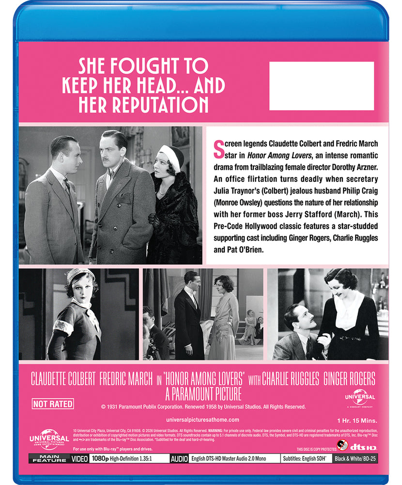 Honor Among Lovers [Blu-ray] - Back Panel - 
