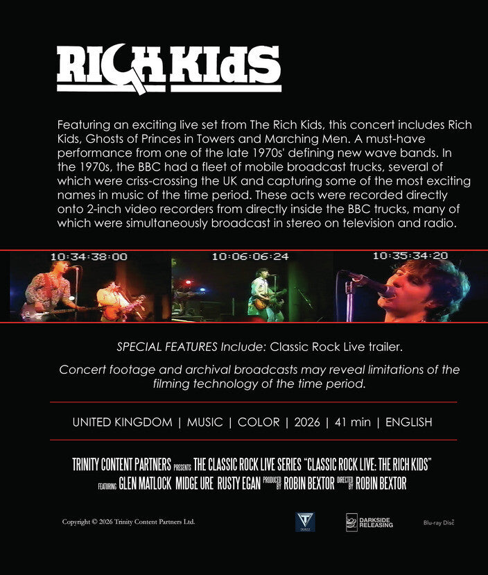 Classic Rock Live: The Rich Kids [Blu-ray] - Back Panel - 