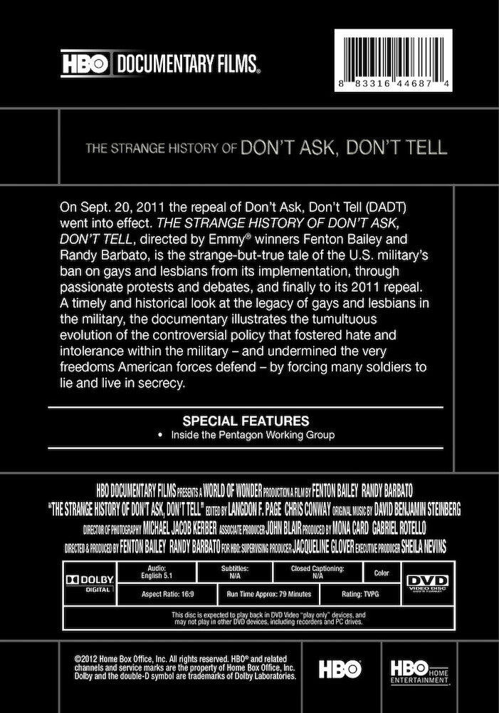 the strange history of don't ask, don't tell - Back Panel - DVD