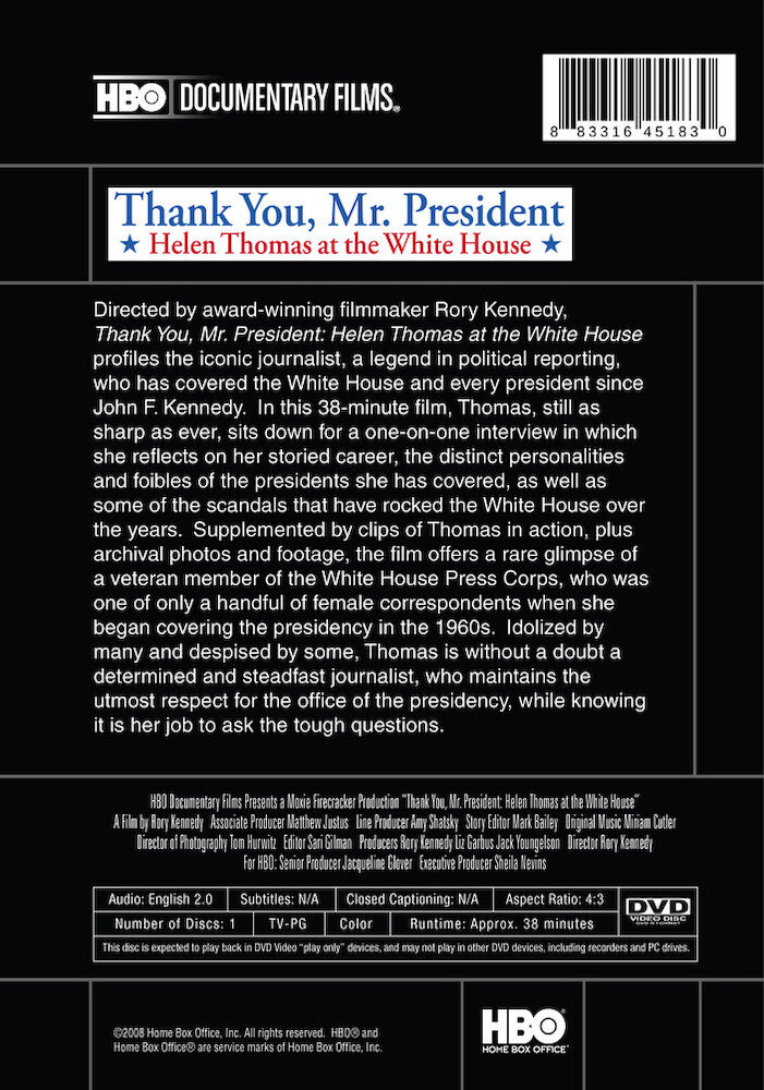 thank you mr. president: helen thomas at the white house - Back Panel - DVD