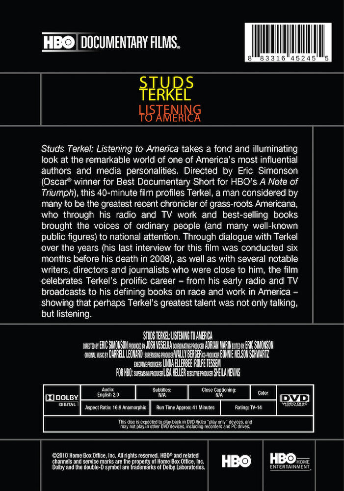 studs terkel: listening to america (2010) - Back Panel - DVD