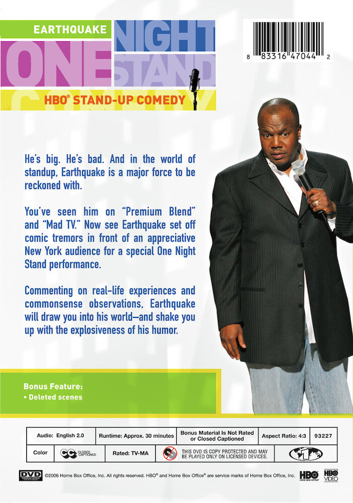 one night stand: earthquake - Back Panel - DVD