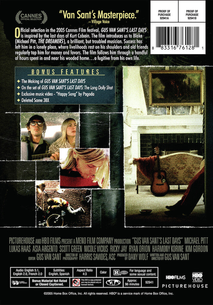 gus van sant's last days - Back Panel - DVD