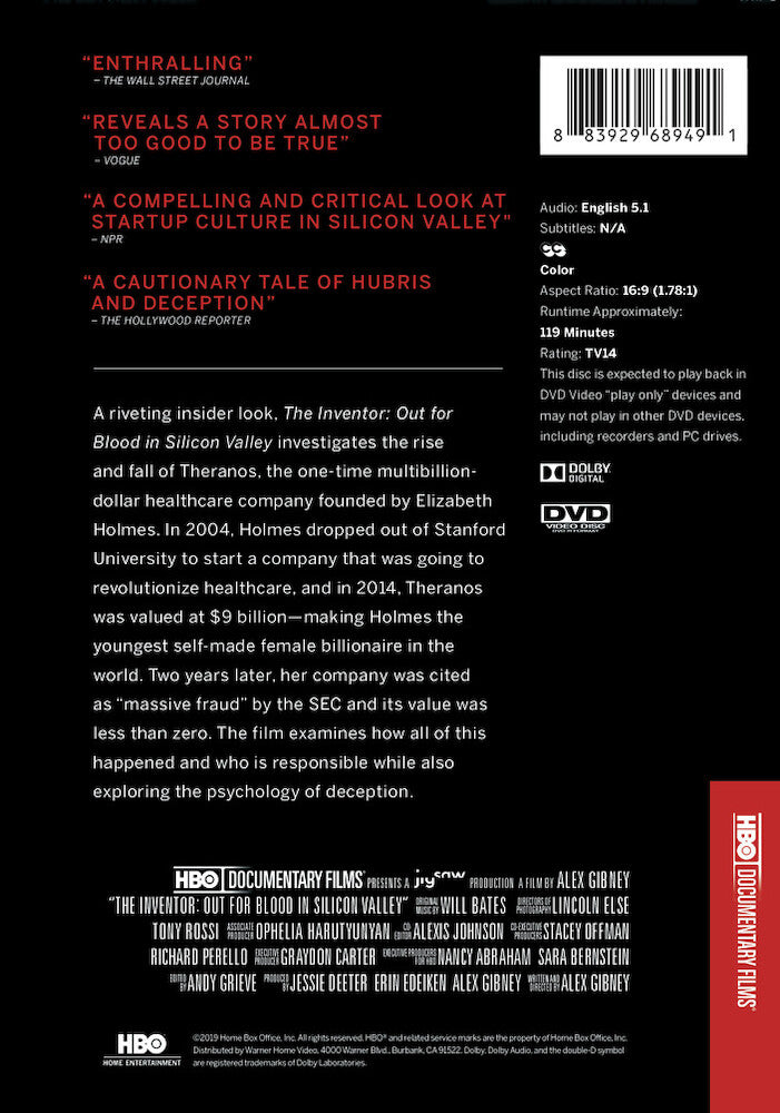 the inventor: out for blood in silicon valley - Back Panel - DVD
