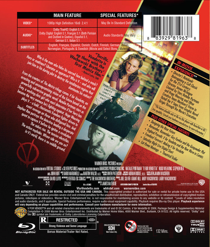 v for vendetta - Back Panel - Blu-ray