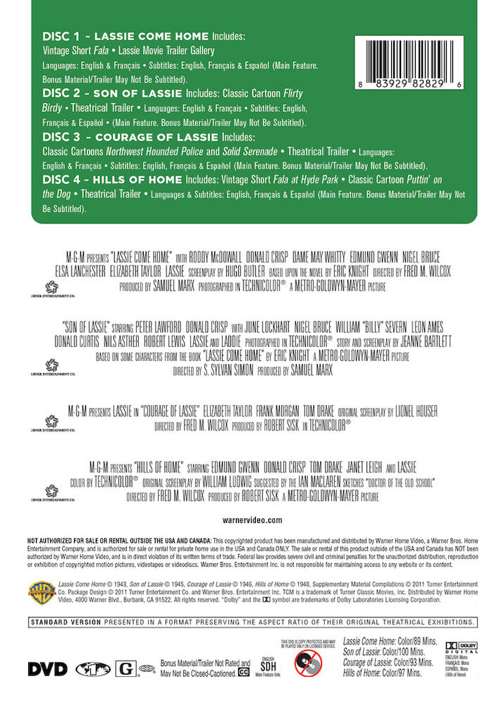 tcm greatest classic films: lassie - Back Panel - DVD