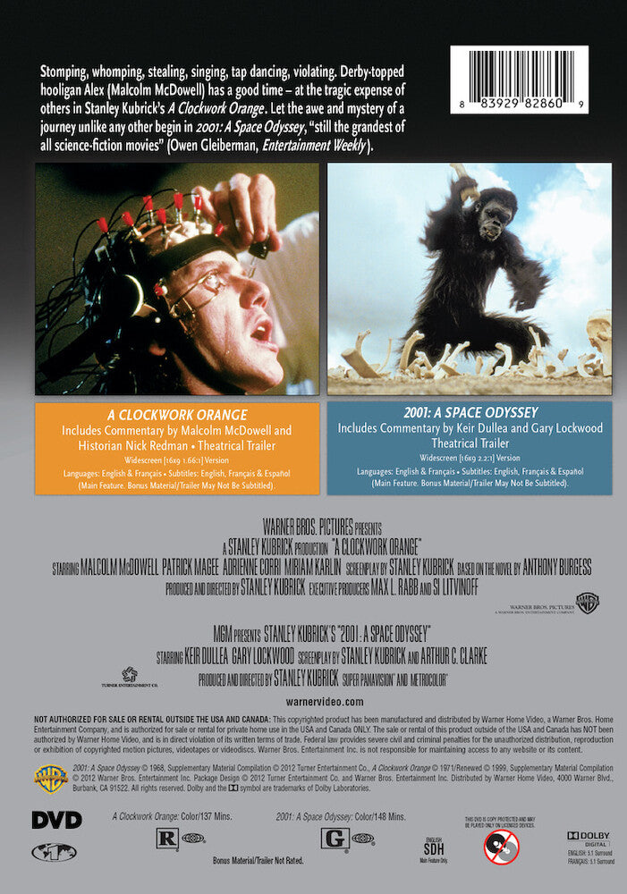 double feature: a clockwork orange / 2001 a space odyssey - Back Panel - DVD