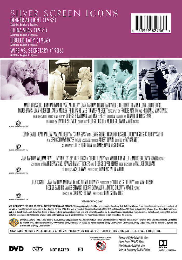 silver screen icons: jean harlow - Back Panel - DVD