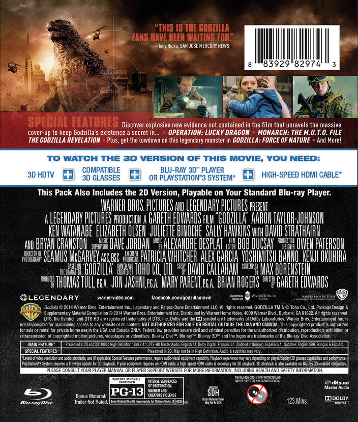 Godzilla [3D Blu-ray + Blu-ray] - Back Panel - 