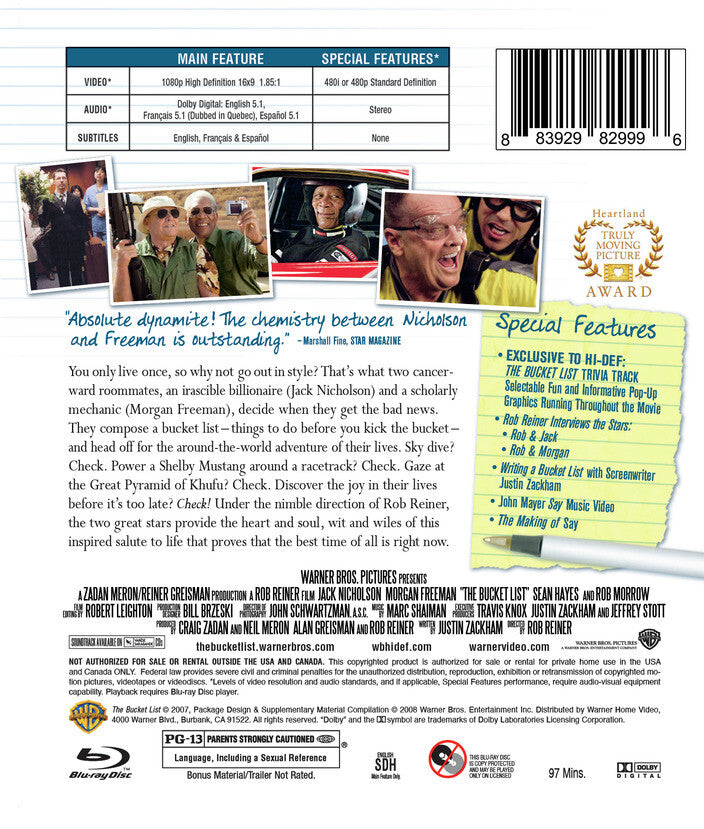 The Bucket List [Blu-ray] - Back Panel - 