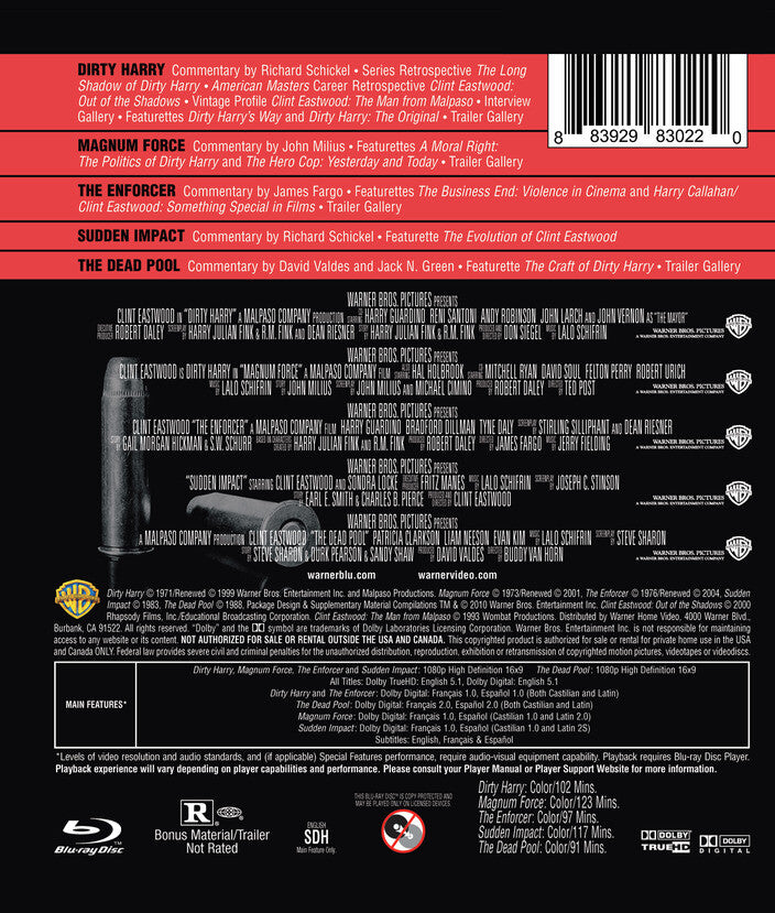 Dirty Harry Collection (5 pack) [Blu-ray] - Back Panel - 
