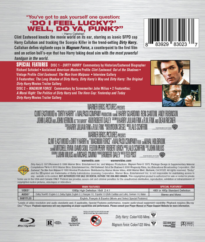 Dirty Harry / Magnum Force [Blu-ray] - Back Panel - 
