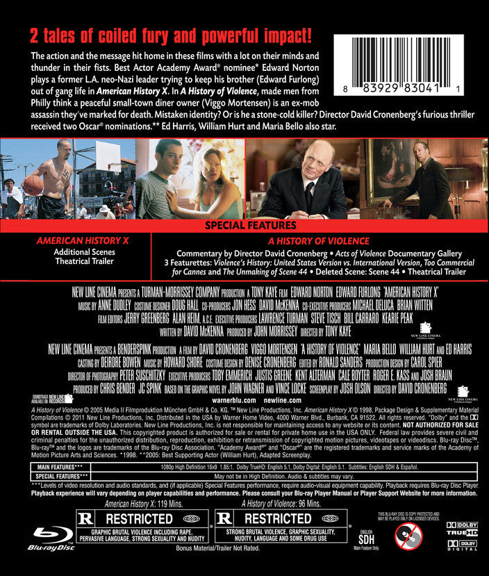 American History X/ A History of Violence [Blu-ray] - Back Panel - 