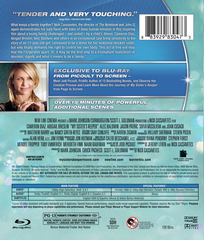 my sister's keeper - Back Panel - Blu-ray