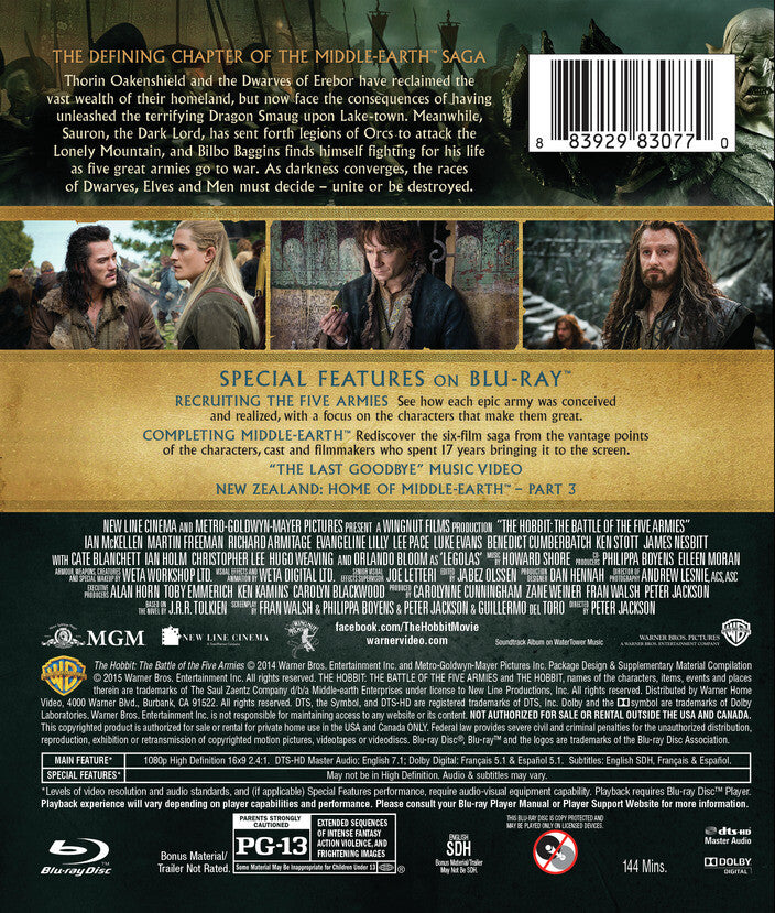 The Hobbit: The Battle of Five Armies [Blu-ray] - Back Panel - 