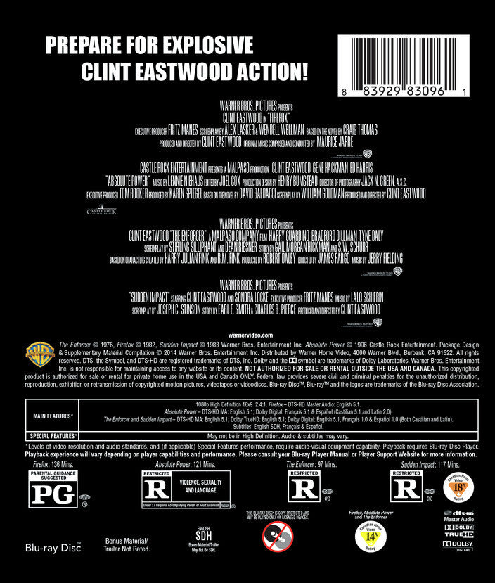 4 film favorites: clint eastwood action - Back Panel - Blu-ray