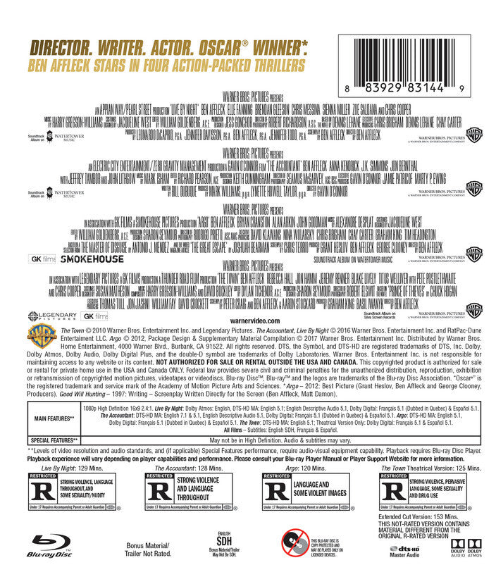 Ben Affleck 4 Film Collection [Blu-ray] - Back Panel - 