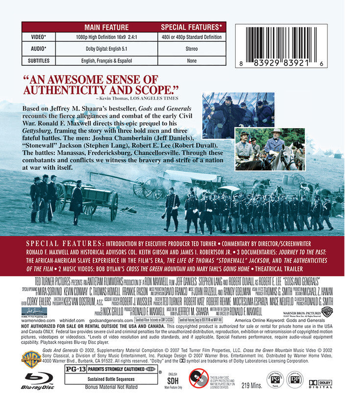 gods and generals - Back Panel - Blu-ray