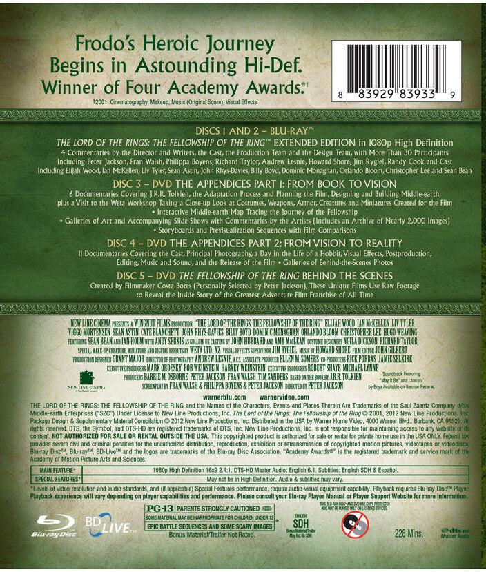 lord of the rings: fellowship of the ring (extended edition) - Back Panel - Blu-ray