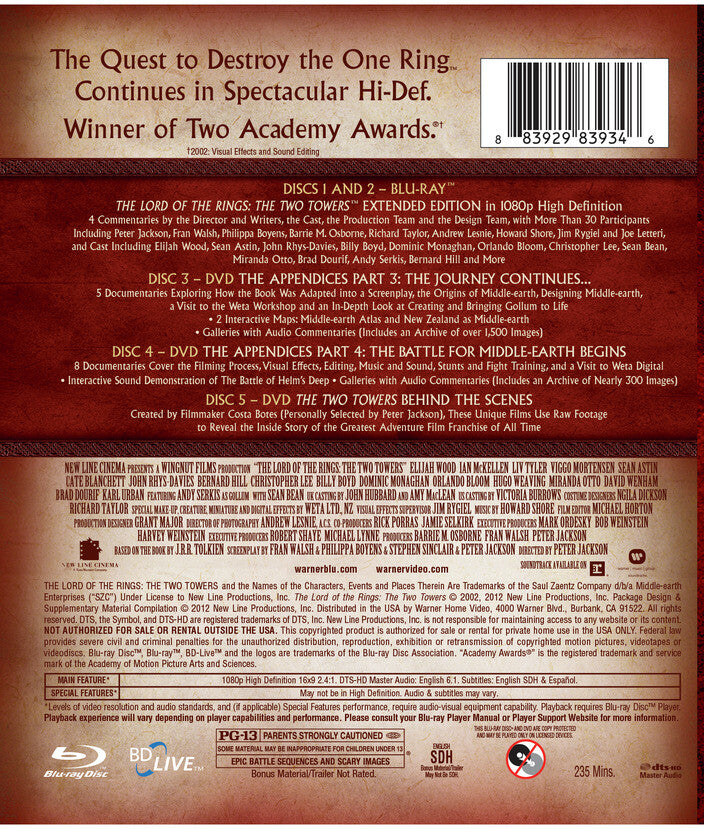lord of the rings: the two towers (extended edition) - Back Panel - Blu-ray