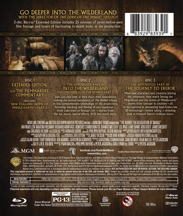 the hobbit: the desolation of smaug (extended edition) - Back Panel - Blu-ray